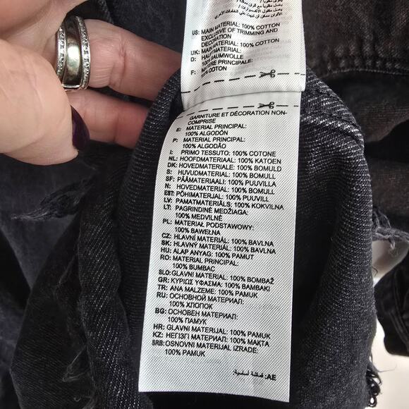 Adidas x KSENIASCHNAIDER Black Denim Fringe Shirt Dress Snap Front Large - Picture 8 of 9